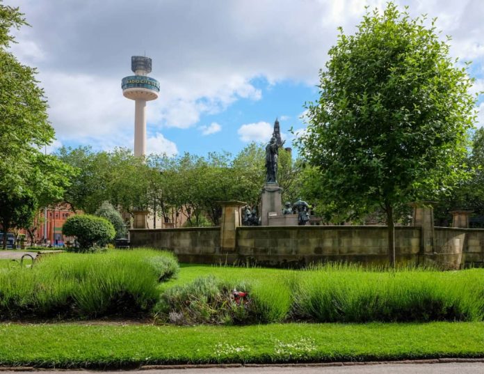 View from St John's Gardens in Liverpool with the Radio City Tower in the background.